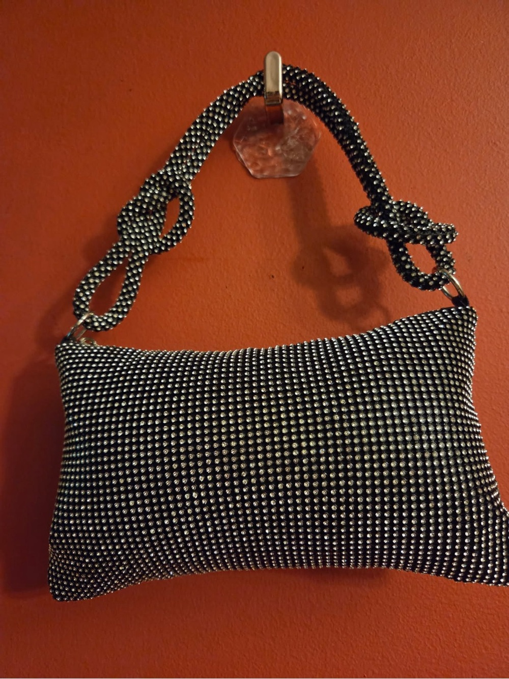 Black and Silver Rhinestone Evening Shoulder Bag